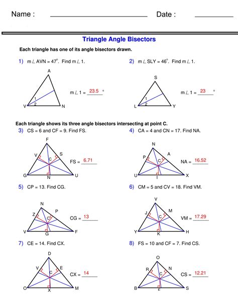 angle bisector proportionality theorem worksheet
